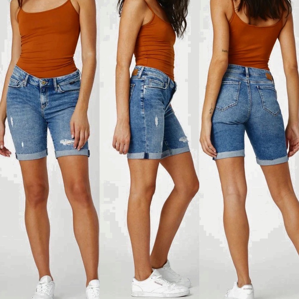Mavi Jeans Alexis Bermuda Shorts Mid Rise Distressed Size 27 New